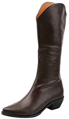 ANUFER Mujer Moderna Occidental Botas de Vaquero Dedo del Pie Puntiagudo Tacón de Cuña Oculto Cremallera Lateral Botas de Ciclista Café SN07927 EU37