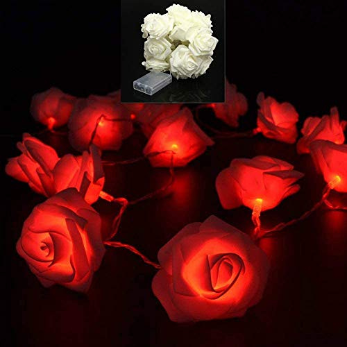 Riaxuebiy Rose Lichterkette Batteriebetriebene 50 LED Rose Rose Lichterketten Girland Kranz für Schlafzimmer Hochzeit Geburtstag Familienfeier Gartendekoration (Rot Licht, 5m-Weiße Rose)
