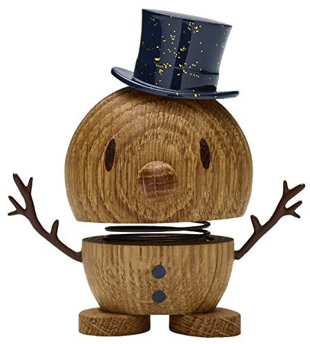 Hoptimist Snowman, figurine de Noël & porte-bonheur, design scandinave, décoration pour salon, bureau, chambre & rebord de fenêtre, drôle figurine bonhomme de neige en chêne, 9,5 x 5,9 x 7,8 cm