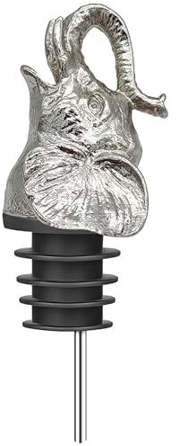 Wine Bottle Stopper Pourer Spout Airtight Seal-Decorative Zinc Alloy Polygonal Elephant Head Animal Gold Bottle Topper for Whisky Wine &Beverage Plug, Silver