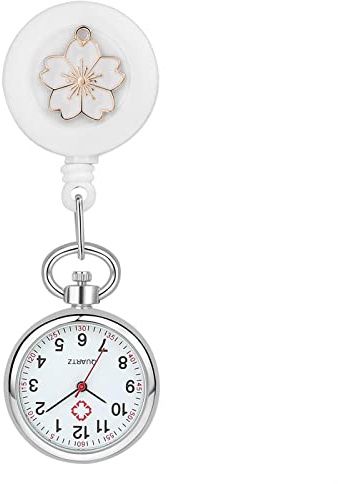 Avaner Montre de Poche Poitrine Extensible infirmière en Silicone avec Motif Pétale Mouvement à Quartz (Convient aux médecins/infirmières/Travailleurs médicaux) (Blanc)