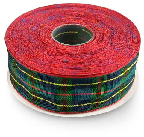 Netuno 1x Schleifenband kariert Rot-Grün-Blau 25 mm x 22 m Karoband Dekoband Geschenkband Karomuster Stoffband Polyester für Weihnachten Geburtstag Dekoration Basteln Verpacken Blumen