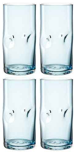 Leonardo Vesuvio Lot de 4 verres à long drink en verre de qualité supérieure de forme organique – Contenance 330 ml – Fait à la main – Passe au lave-vaisselle – 4 verres de couleur bleue