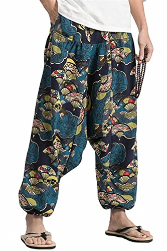 perdontoo Hombre Harem Cómoda Cintura Elástica Casuales Moda Yoga Hippies Pantalones (Color 3,S)