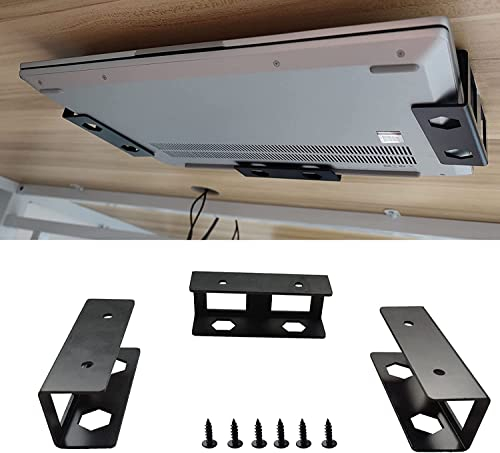 Goorder Under Desk Laptops Mount, Metal Under Desk Laptop Storage Holder with Screws, Universal Under Desk Mount Organizer Rack Bracket for Laptop, Keyboard, Cable Box, Network Switch (3 PCS, Black)