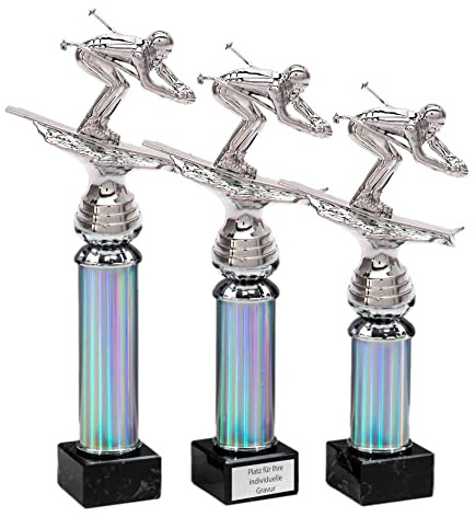 eberin · Wintersport Pokal · Ski-Pokal · Ski Alpin Abfahrt · Skifahrer auf Silbersäule/Marmor schwarz · Auszeichnung · Pokal · in 3 Größen erhältlich · mit oder ohne Gravur ·