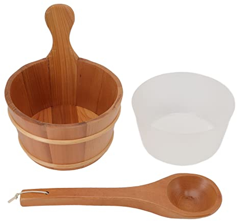 UPQRSG Sauna Eimer und Schöpfkelle, Hölzerner Sauna Eimer mit Kunststoffauskleidung, Auslaufsicheres Sauna Zubehör für Männer und Frauen, Sauna Zedernholz Eimer Set für Spa Schwimmbad 4 L