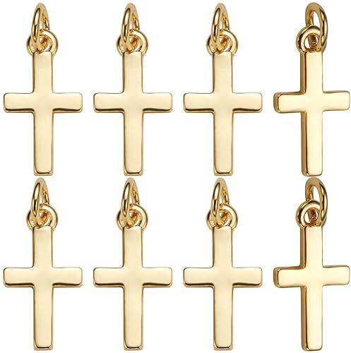 CREATCABIN 20 Stück Kreuz-Charms,18 Karat Vergoldetes Messing,Mini-Anhänger,Kreuzperlen,Kruzifix-Charms,Großpackung Mit Biegering Für Schmuckherstellung,DIY-Halskette,Armband,Ohrringe,Halsband,15x8mm