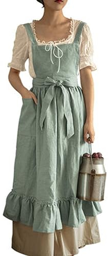 ODIZLI Cute Aprons For Women With Pockets Pinafore Apron Cross Back Aprons For Women Housewife Garden Cooking Baking Pottery Pinafore Apron Art Smock Japanese Apron Sage Green One Size