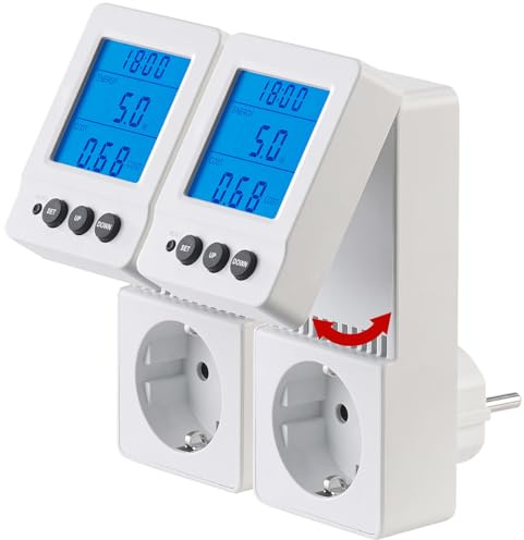 revolt Energiemonitor: 2er Energiekostenmesser und Stromverbrauchzähler mit aufklappbarem (Digitale Stromzähler für Steckdose, Energiekostenmesser Steckdosen, Messer)