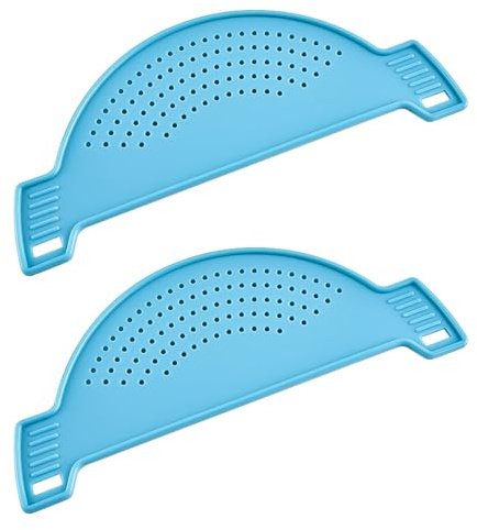 Hsthe Sea Passoire Alimentaire en Silicone Bleu 2 pièces, passoire à Pression pour casseroles, passoire Plate, Fixation de Tamis Demi-Ronde pour casseroles, Bols, pâtes, légumes