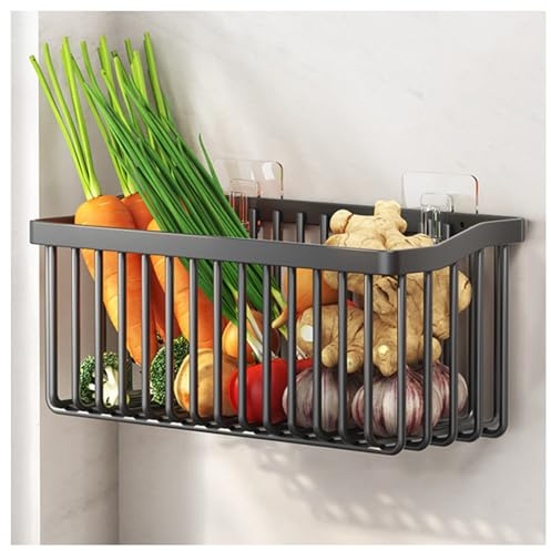PIPOEI Wandhalterung Obstkorb, Obst und Gemüse Lagerung Korbhalter für Küche Wand montiert, Bauernhaus Lebensmittel Lagerung Küche Speisekammer Wäscherei Closet Black