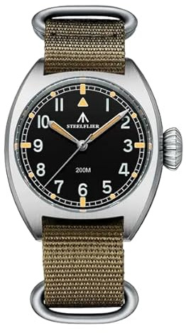 London Craftwork STEELFLIER SF745 - Reloj de cuarzo con piloto de campo de 36 mm, luminoso suizo, movimiento silencioso de 200 m, negro