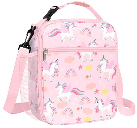 Clastyle Unicorn Insulated Lunch Bag Large Thermal Cooler Bag for Girl Picnic Lunch Box Tote, Pink Unicorn Rainbow