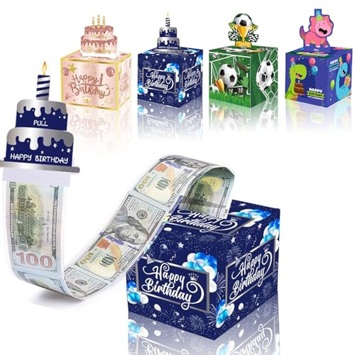 Xinfin Geldgeschenke Geburtstag DIY Geschenke Verpackung Geburtstag Spardose für Bargeld Geschenk Ziehen, Überraschungsbox Geschenkbox für Familie, Liebhaber, Kinder und Freunde (Blau)