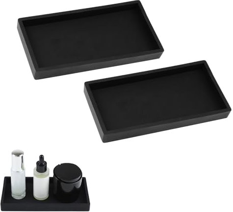 SHBAOCH Bathroom Tray, 2 Pack Bathroom Vanity Trays, Durable Silicone Trays Waterproof Multifunctional Organiser Tray for Worktop, Kitchen Sink, Washbasin(Black)