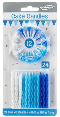 Spiral Cake Candles Blue Mix 24 Candles and 12 Holders