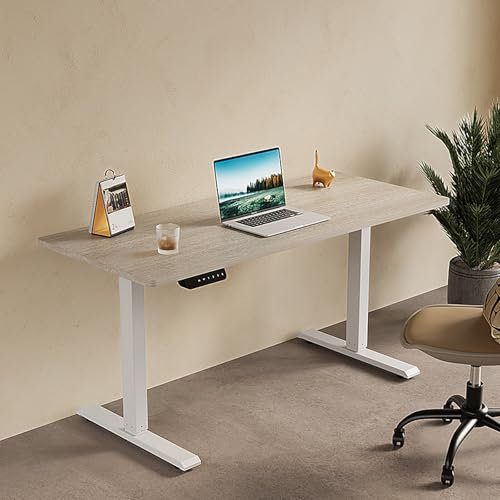 Höhenverstellbarer elektrischer Stehpult mit Schublade, 160 x 60 cm, helles Holz, manueller Sitz-/Stehpult für Heimbüro, 80/100/120/140/160 cm Breite, erhöhter Schreibtisch für bessere Körperhaltung