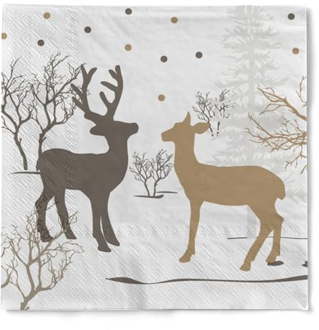 HAPPY PAPER Serviette Elya (Rehe) in chocolate aus Tissue 3-lagig, Einweg Weihnachtsserviette, ideal für Winter, Advent & Weihnachten, 33 x 33 cm, 20 Stück