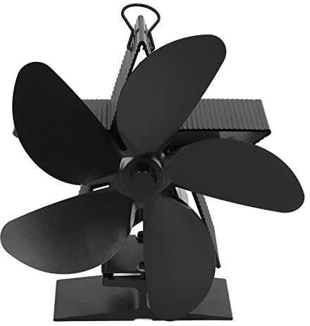 Topyond Ventilatore per Stufa a Legna a 5 Pale, Avvio Automatico con Ventola per Camino Non Elettrica Alimentata a Calore, Sicuro per Stufe a Legna, Nero, Migliora il Flusso