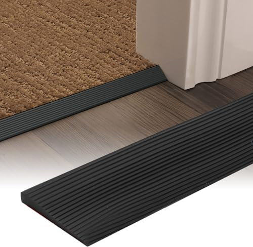 Yuragim Gummi Türschwellenrampe, 200 x 5 x 1 cm Schwellenrampe, Übergangsleiste Selbstklebend Bodenleiste Abdeckleiste, Schwelle Übergangsschiene für Teppiche, Fußböden, Fliesen, Kinderwagen, Garage