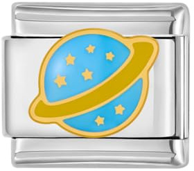 Breloque à maillons italiens en acier inoxydable de 9 mm - Motif planète dans la Voie lactée - Compatible avec bracelet Nomination - Unisexe - Émail bleu - Galaxie - Pour bracelets à faire soi-même