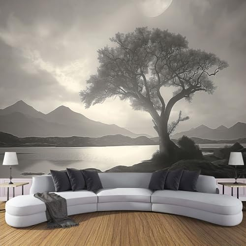 JEDTAKCT Papier Peint Panoramique Lacs Montagnes Films Vintage 260X175Cm Soie Fresque Murale - Décoration Murale Moderne – Pour Salon Chambre D'Enfants Restaurant Murales