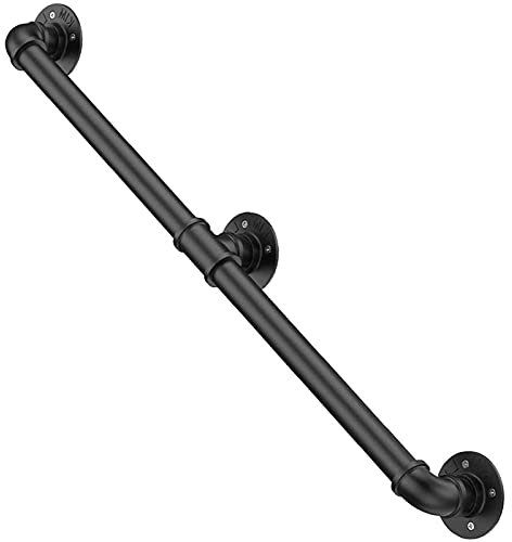 Kit tubo in ferro battuto galvanizzato nero – 1,8 m ringhiera industriale per scale, facile da installare, per terrazza interno/esterno, portico e supporto scale