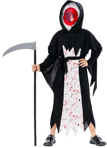MSSmile-FANKID Kids Grim Reaper Costumes Boys Scary Halloween costumes with Skull Mask Scythe(M/8-10T,Black)