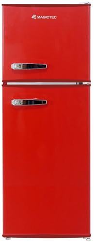 magictec Frigorífico retro con congelador | 120 l (88 l/32 l) | Low Frost | Combinación frigorífico-congelador | Diseño vintage | Iluminación LED | Rojo