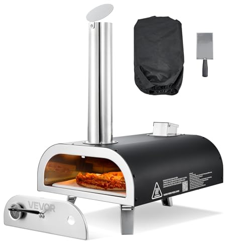 VEVOR Four à Pizza d’Extérieur 12 pouces 305 mm, Four à Granulés de Bois Portable avec Thermomètre, Pelle et Sac de Transport, Construction Solide, pour Réunion Camping Jardin Arrière-Cour, Noir