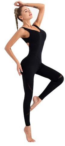 LXHZSY Jumpsuit Damen Lang Aerial Yoga Jumpsuit Plus Size Nylon Mesh Crosscriss Rücken Stretch Sport Outfit for Frauen Laufen Fitnessstudio Tanz Workout Fitness(Black,S)