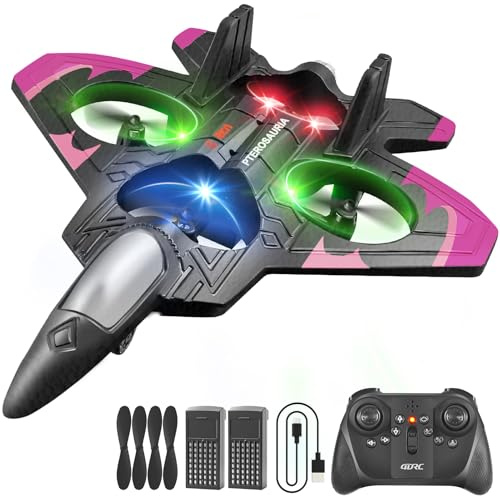 4DRC V32 RC Aviones de Espuma teledirigidos para niñas, niños y Adultos de 8 a 16 años, Aviones de Combate con Luces, Regalos de Juguetes para niños, Adultos y Principiantes, Rosa