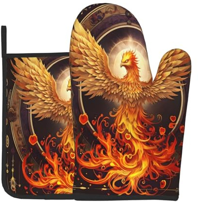 Golden Eagle Ensemble de gants de cuisine et maniques résistants à la chaleur jusqu'à 180 °C, antidérapants, imperméables, parfaits pour la cuisine, la pâtisserie, les grillades, les barbecues