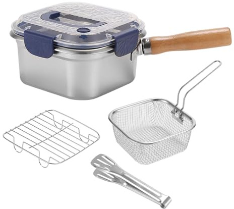 KiBcsLic Friteuse Pot à Frire Compact Casserole de Cuisine Poêle En Inox avec Panier et Accessoires Inclus Approprié pour Les Repas En Intérieur et En Extérieu, Bleu