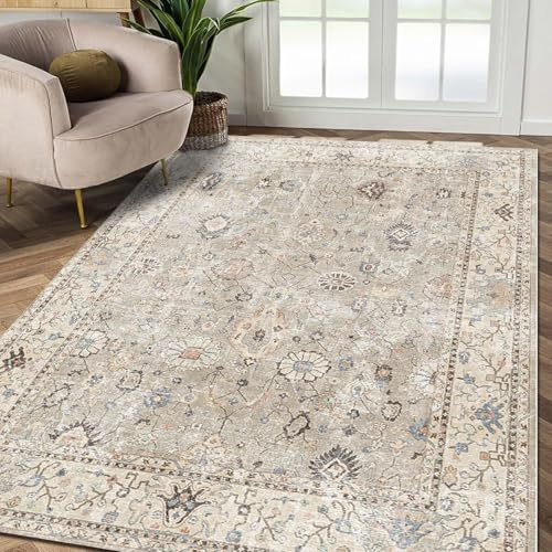 bamyum Monty Bedruckter Teppich Chenille-Druck Maschinell Hergestellt 80 x 250 cm, Waschbarer Wohnzimmer Vintage Schlafzimmer, Antibakteriell Antirutschunterlage Küchenteppich Beige