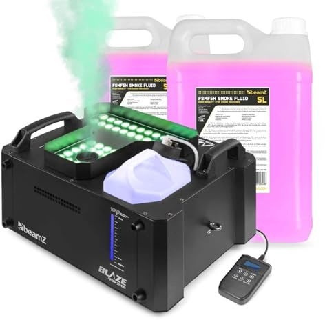BeamZ BLAZE3500 Nebelmaschine mit Lichteffekt, inkl. 10 Liter Nebelfluid, 3500 Watt, Horizontal & Vertikal, Fog Machine LED Rauchmaschine mit Funkfernbedienung, Disco Partynebel, Smoke Machine