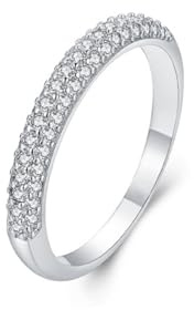 Ayoiow Half Eternity Band Trauringe Gold 14 Karat für Damen mit Moissanitkein Edelstein, Vorsteckring Weißgold 585 für Sie, 14 Karat Weißgold Größe 56 (17.8)