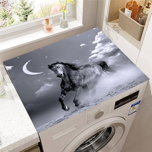 Hearda Housse Machine a Laver 3D de Cheval, Dessus Tapis Lave Linge Antidérapant, Housse de Protection pour Machine à Laver Top, Tapis de Protection pour Dessus Sèche-Linge (Gris,30x40cm)