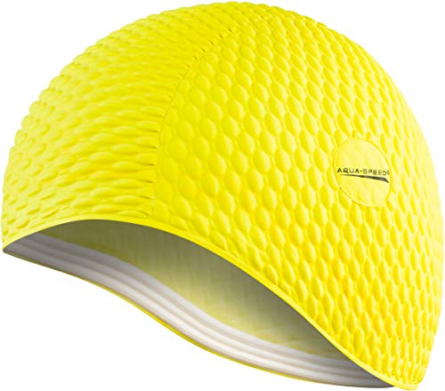 Aqua Speed Badekappe für Lange Haare | Damen Schwimmkappe | Frauen Bademütze wasserdicht | gelbe Badehaube Mädchen | Schwimmmütze warm | Long Hair Swim Cap | Latex | gelb 18 | Bombastic
