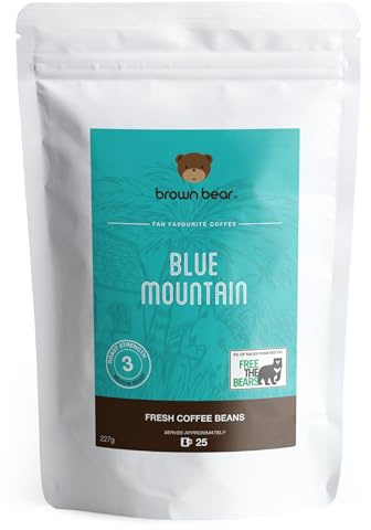 Blue Mountain Blend Coffee Beans 227g - Medium Roast - Brown Bear Coffee - Donation to Free The Bears - Strength 3 - Suitable For All Machines - 100% Arabica