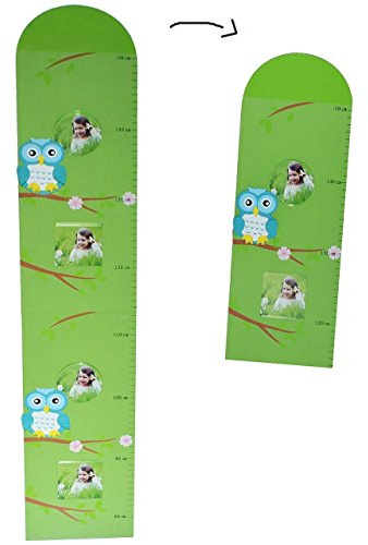 alles-meine.de GmbH Meßlatte Holz - Eulen grün mit austauschbaren Foto´s - Messlatte für Kinder von 80 cm bis 150 cm - Kinderzimmer Holzmeßlatte Kind Tier Tiere Messlatte Mädchen..