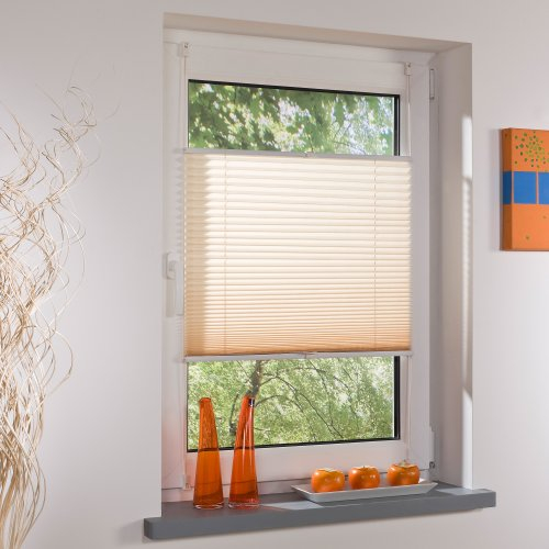 Liedeco® Plissee verspannt mit Klemmträger / 45 x 150 cm beige/lichtdurchlässig Blickdicht stufenlos verstellbar/leichte Montage kein Bohren/Klemmen/Klemmfix-Plissee=Sichtschutz Sonnenschutz