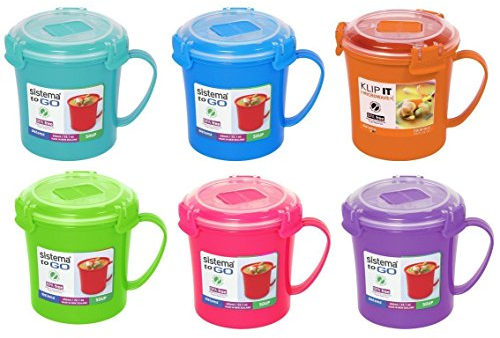 Sistema Klip It Microwave Soup To Go Mug, 656ml, Assorted Colours