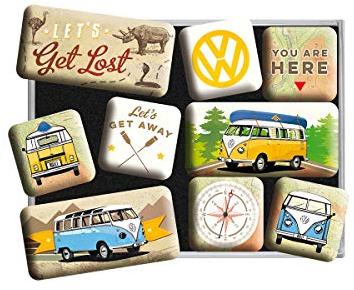 Nostalgic-Art Retro Kühlschrank-Magnete, 9 Stück, VW Bulli – Let's Get Lost | Original Volkswagen Lizenzprodukt (OLP), Magnetset für Magnettafel, Vintage Design, Geschenk-Idee für VW Bus Fans