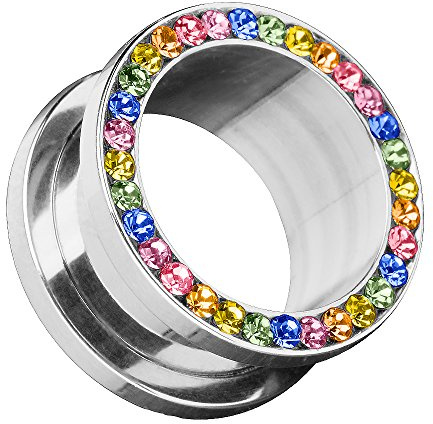 Piersando Flesh Tunnel Piercing Schraub aus Edelstahl mit Zirkonia am Rand