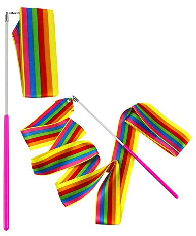 MUROAD 10 Pieces 2 Meter Art Gymnastics Rhythmic Ribbon Twirling Baton Rod,Gym Dance Ribbon Streamer and Stick for Children,Rainbow