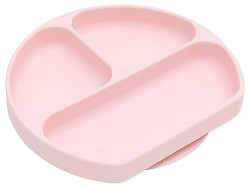 Bumkins GD-PNK Piatto con impugnatura in silicone, ventosa, piatto diviso, piatto per bebè, senza BPA, lavabile in lavastoviglie a microonde - rosa - 200 g