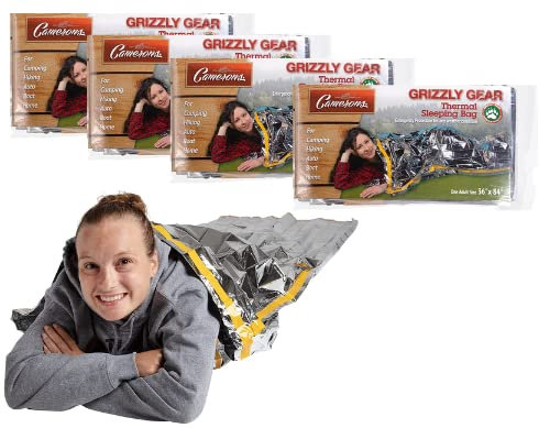 Emergency Thermal Mylar Sleeping Bags - 4 Pack - Ultra Compact for Camping, Survival, Disaster Bivouac Shelter - Pocket Sized, Unfolds to 7ft x 3ft -Retains 90% of Body Heat and Repels Wind and Water