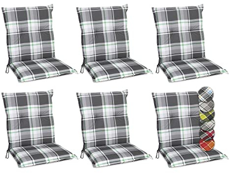 Beautissu 6er Set Niedriglehner Auflagen für Gartenstühle Mintgrün | 100x50cm Kariert Polster bequeme Gartenstuhl Stuhlkissen Polsterauflagen UV-Lichtecht Gartenstuhlauflagen Sitzkissen Sunny MK